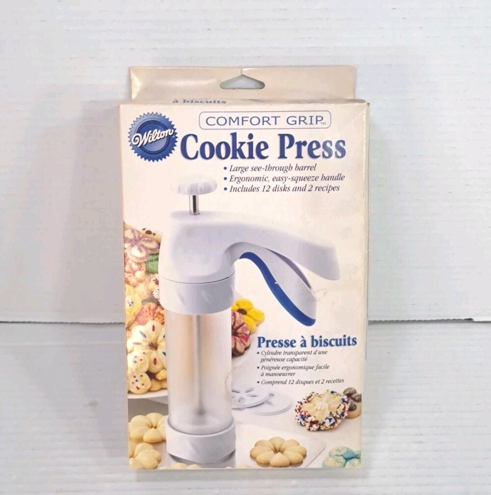 Wilton Comfort Grip Cookie Press 2104-4011 w/ 12 Disks Easy Squeeze Handle